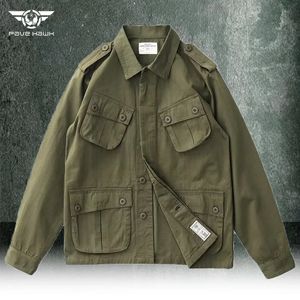 Multi Pocket Cargo Jacket Men Tactics Solid Color Retro Casual Safari Style Loose Lapel Jackets M42 Ytterkläder 231225