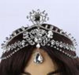 Mode funkelnde Kristall Braut Kopf Kette indischen Haarschmuck Tikka Frauen Hochzeit Tiara Braut Stirn Dekoration Zubehör C1815092269