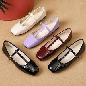 Dress Shoes 2024 Spring Women Flat Fashion Square Toe Shallow Ladies Mary Jane Ballerinas Heel Casual Ballet Soft Sole