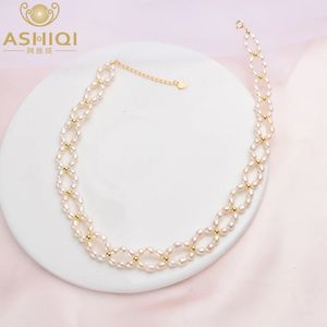 Ashiqi Natural Pearl Choker Necklace 925 Sterling Silver Collares Jewelry for Women 34mm Freshwater 231225