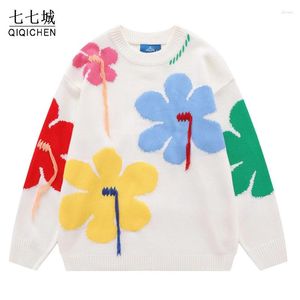 Maglioni da uomo Harajuku pullover lavorati a maglia maglione uomo fiori nappa oversize giapponese college casual maglioni unisex streetwear autunno