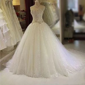 Cekinowa sukienka ślubna brokatowy kryształy koraliki księżniczka ślubna suknie ślubne ukochane dekolt dekoltu bez rękawów trening kość słoniowa plus size vestido de novia 2024