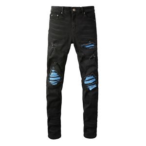 Мужские дизайнерские джинсы с потертостями, рваные байкерские облегающие мотоциклетные джинсы для мужчин, модные джинсовые брюки высшего качества Pour Hommes 8806