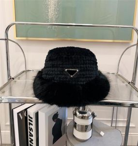 Winter Mink Fur Fisherman Hats Triangle Icon Cap Designer Bucket Hat Women Outdoor Warm Sports Caps1309638