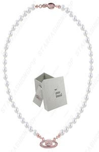 Saturn Necklaces Pearl Beaded Diamond Tennis Necklace Woman Silver Chains Vintage Trendy Style Desigenr With box1557377