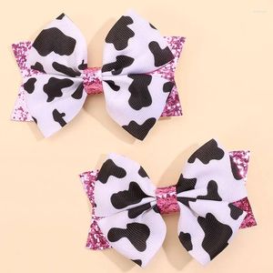 Accessori per capelli 2 pcs bow di stampa mucca a nastro con clip che olaborano arco