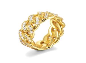 Cuban chain shaped men039s gold plated zircon ring copper plated silver wedding for women4529591