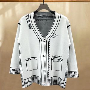 Men's Sweaters 2024Spring V-neck Long Sleeve Black White Knitted Jacket Cardigan Casual Fashion High Quality Knit Sweater Men Clothing