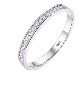 Kobiety pierścionek zaręczynowy Mały cyrkonia Diamond Half Etenity Wedding Prole Solid 925 Srebrny Silver Obiec