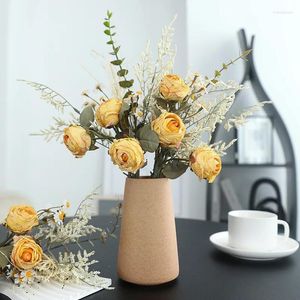 Decorative Flowers Artificial Peony Pampas Bouquet Eucalyptus Fake Roses Home Decor DIY Arrange Wedding Decorations Table Centerpiece