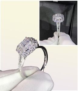 925 Sterling Silver Ring White Gold Sparkling Zirconia Delicate Square Rings for Women Anniversary Engagement Fine Jewelry R12144480054