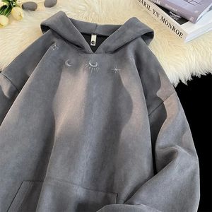 Maglione con cappuccio in pelle scamosciata pesante per uomini e donne in autunno inverno American retrò coppia di giacca di grandi dimensioni 231222