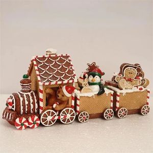 Christmas Figurines Resin Santa Claus Drive Car Train Gingerbread Man Christmas Toys Year Gift Art Crafts Xmas Decoration 231225