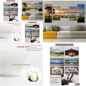 Målningar Artsailing 5 Piece Canvas Scenery Golf Sunset Tree Ocean Målning HD Bilder Väggkonst Hemdekoration för vardagsrum POS DHJI5