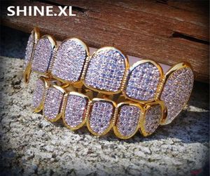 New Custom Fit Hip Hop Gold Teeth Grillz Caps Micro Pave Fuchsia Cubic Zirconia Top Bottom Grills Set for Christmas Gift Women9127128