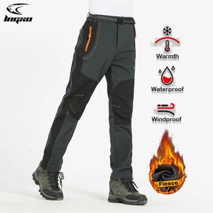 LNGXO Thick Warm Fleece Hiking Pants Men Winter Waterproof Windproof Outdoor Soft Shell Rain Trousers Trekking Camping Ski Pants 231222