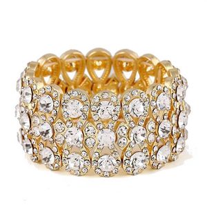 Jóias de casamento de luxo de luxo de cristal completo pulseiras de cores douradas para mulheres branquetas de corda esticada de noiva