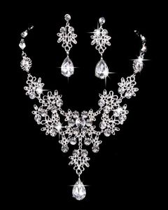 6 Farben Damen Bling Kristall Brautschmuck Set Silber Diamant Hochzeit Statement Halskette Ohrhänger für Braut Brautjungfern Ac3729708