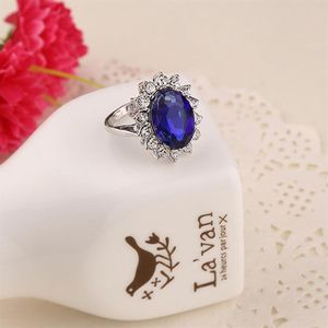 Hela lyxen brittisk Kate Princess Diana William Engagement Wedding Blue Sapphire Ring set Pure Solid 240x