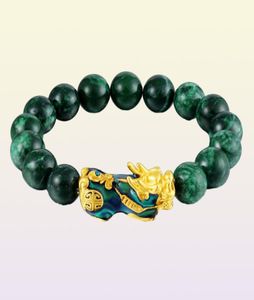 Braccialetti a maglie Bracciale PIXIU dorato Perline di pietra verde Coppia Energia Porta fortunato Ricchezza coraggiosa Feng Shui per donna Uomo5478629