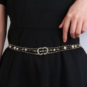 Fashion Women Belt Double Diamond Waist Chain Waistband channel Luxury Designer Belts Golden Sliver Metal Belt Letter ceinture Girdle Prom Wedding Dress ax47f