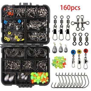 160pcsset Fishing Tackles Set Jig Hooks Beads Sinkers Weight Swivels Snaps Sliders Kit Angling Accessory 231225