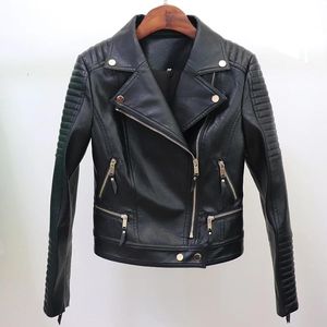 Jackets High Street 2023 Newest Fashion Female Rider Biker Jacket Women's Synthetic Leather Motorcycle Jacket