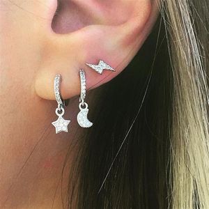 Floating Moon Star Charm 925 Sterling Silver Earring High Quality Minimal Dainty Delicate Tiny Moon Star Drop Sweet Girl Gift Silve224V