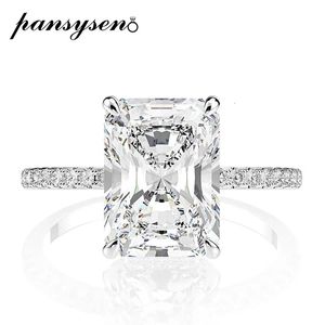 Ringe Eheringe Panyssen 925 Sterling Silber Emerald Cut Simulierte Diamant -Eheringe für Frauen Luxusvorschlag Verlobungsring 2