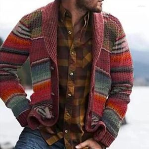 Men's Sweaters Male Turn Down Collar Casual Men Sweater Cardigan Spring Autumn Vintage Splicing Print Knittwear Homme Loose Buttons