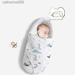 Sacos de dormir Cobertor Swaddle para bebê recém-nascido com padrão de desenho animado Envoltório infantil para dormir com função de proteção de cabeça Saco envoltório infantil para berçárioL231225