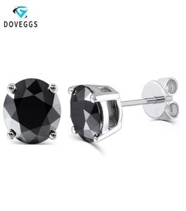 DovEggs Sterling Solid 925 Prata 2ctw 65mm Preto Redondo Moissanite Diamante Brincos Para Mulheres Empurrar Para Trás Brinco Jóias CJ193693206