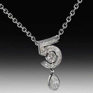 Brand Pure 925 Sterling Silver Jewelry For Women Letter 5 Diamond Water Drop Pendant Cute Flower Party Luxury Brand Necklace234O