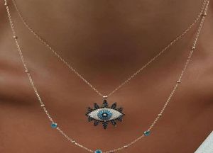 S2224 Fashion Jewelry Double Layer Evil Eye Pendant Necklace Rhinstone Blue Eyes Choker Halsband6449981