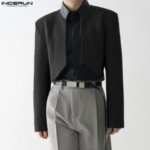 Inderun Men Blazer Silny kolor otwarty ścieg z długim rękawem Streetwear Casualne nieregularne garnitury 2023 Cienkie plony S 5xl 231225