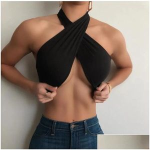 Mulheres Tanques Camis Primavera Verão Tops Y Bandage Cami Top Branco Algodão Backless Strapless 2023 Cor Sólida Praia Envoltório Peito Strap Drop Ots8F