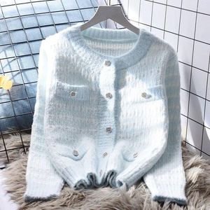 Women's Knits Blue Short Sweater Coat Women Tops Autumn And Winter Japanese Sweet Soft Glutinous Loose Knitted Cardigan Clothing