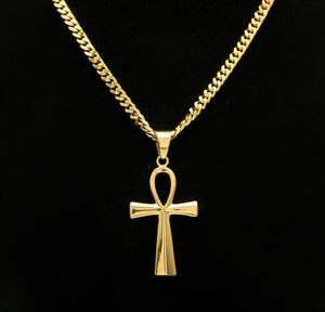 Gyptian Ankh Key Charm Хип-хоп Крест Золото Посеребренная подвеска Ожерелья для мужчин Одежда высшего качества Модные вечерние украшения Gift5672446