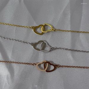 Pendant Necklaces Ins Stainless Steel Mirror Double Love Heart Necklace For Women Interlocking Hoop Fashion Jewelry