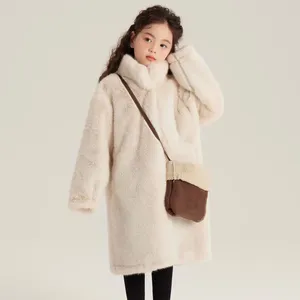 Jackets Girl Top Winter Long White Faux Fur Coat Baby Solid Warm Heavy Fleece Outerwear Children Clothes Kids