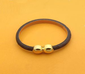 Europe America Fashion Style Lady Women Print Flower Letter Design Leather Bracelet Bangle With 18k Gold Double Round Nail Buckle8642650