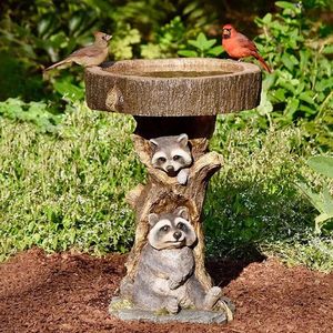 Retro harts Raccoon Birdbath Polyresin Sunflower Bird Bath Feeder Animal Antique Garden Yard Decor Outdoor Indoor Ornaments 231225