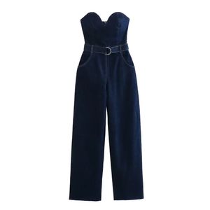 2023 Autumn Winter Women's Fashion and Temperament Tight Corset Style med Belt Denim Jumpsuit Pants 231222