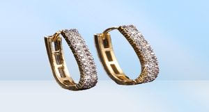 Iced out Paved Zirconia Hoop Earrings 18k Yellow Gold Filled Womens Huggie Earrings Sparkling Gift Pretty Jewelry7161896