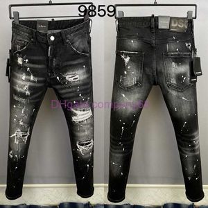 Designer 9859 Typ 2023D2 Broken Hole Fashion Men's Denim Trousers Kvadratisk personlighet Små rak Jeans