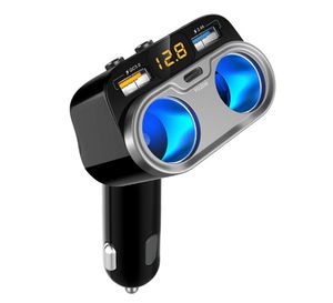 C47PQ 200W 2 Socket Zigarette Leichtersplitter -Stromadapter USB C -Auto -Ladegerät 20W QC3.0 Automobilladegerät