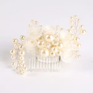 Hair Clips 11cm Alloy Pearl Combs Wedding Jewelry Handmade White Lace Flower Design Bride Accessories