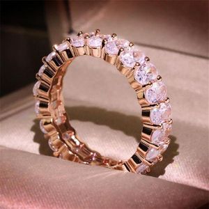 Rulalei Brand New Luxury Jewelry 925 Sterling Silver&Rose Gold Fill Oval Cut White Topaz CZ Diamond Gemstones Women Wedding Band R258L