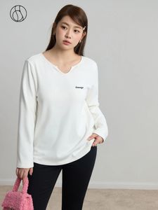 Dushu Frauen Einfacher locker lässiger T -Shirt Winter Plüsch Cotton Elastic Strick -doppelseitigen Tops für Frauen Weiß Full Sleeve 231222