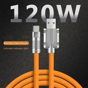 USB-A till USB-C Liquid Silicone Cable 120W 6A Super Fast Charge PD Typ C Cord Ultra Soft USB2.0 Data Orange Cable Fast Charge For Laptop Tablet Telefon